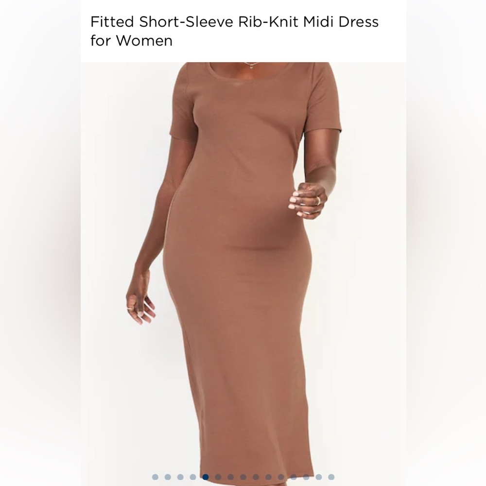 Fitted Short-Sleeve Rib-Knit Midi Dress for Women